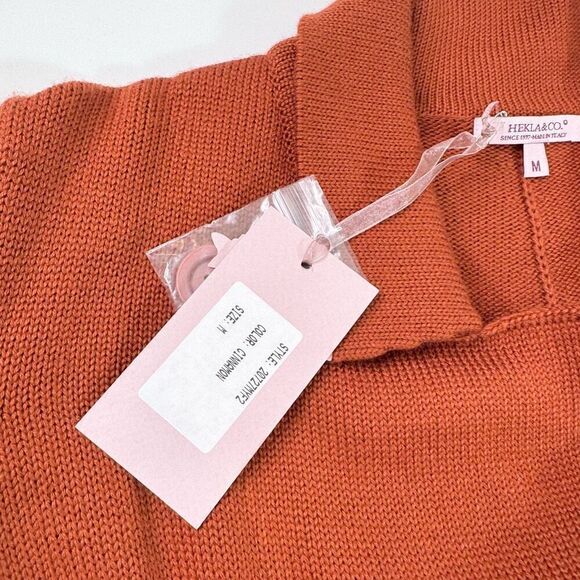 Hekla & Co Sweater Women Medium Cardigan Double Breasted Merino Wool Orange Knit - Picture 4 of 9